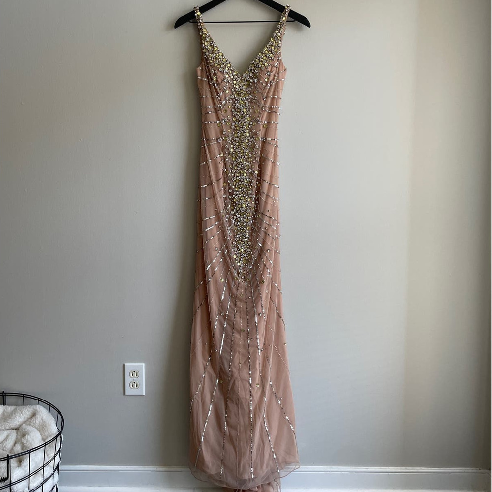 Sherri Hill Champagne Beaded Gown